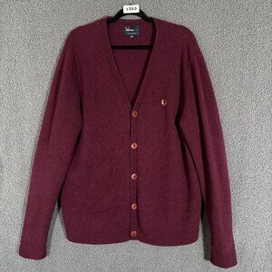 Fred Perry 100% Lambswool Cardigan Sweater - Men's Size XL - Red